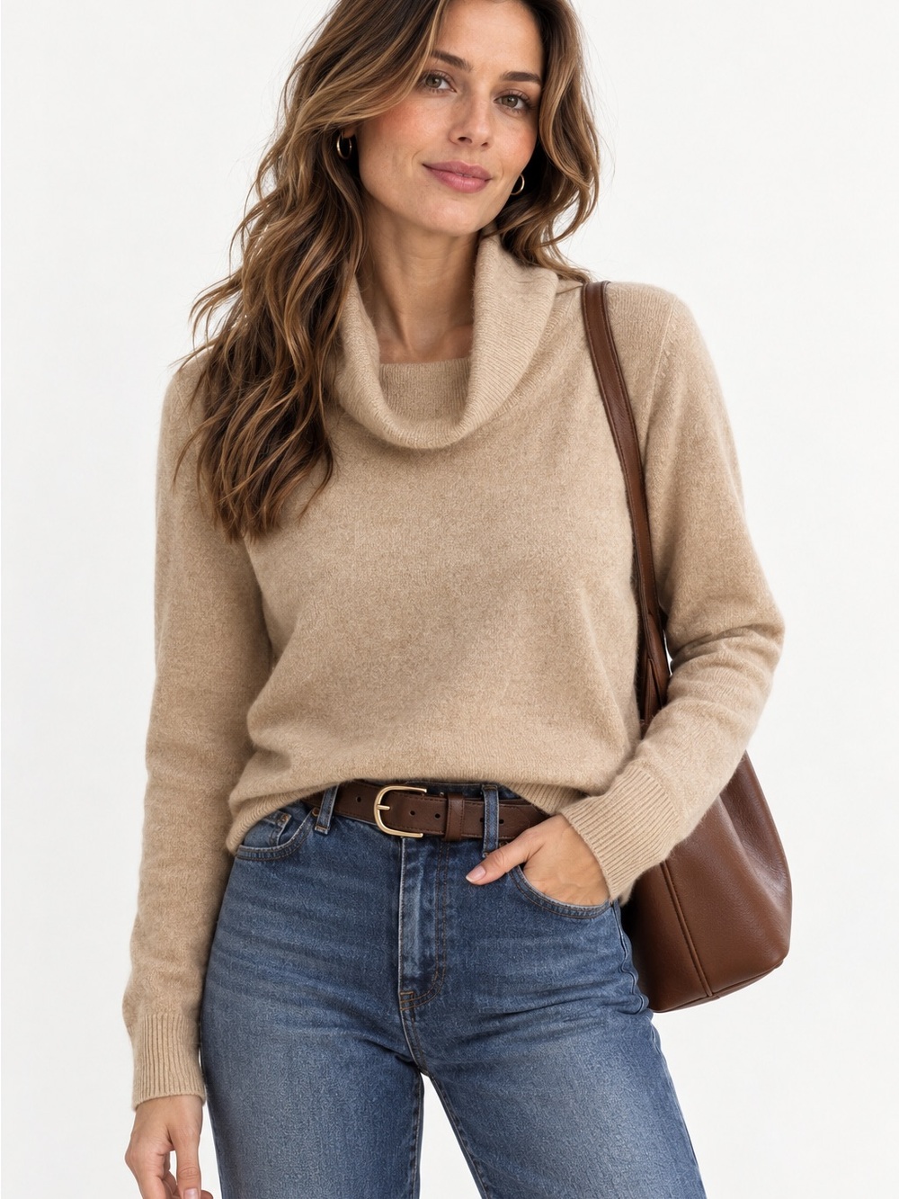 Talbots Camel Cashmere Turtleneck Sweater sz Medium Classic Quiet Luxury